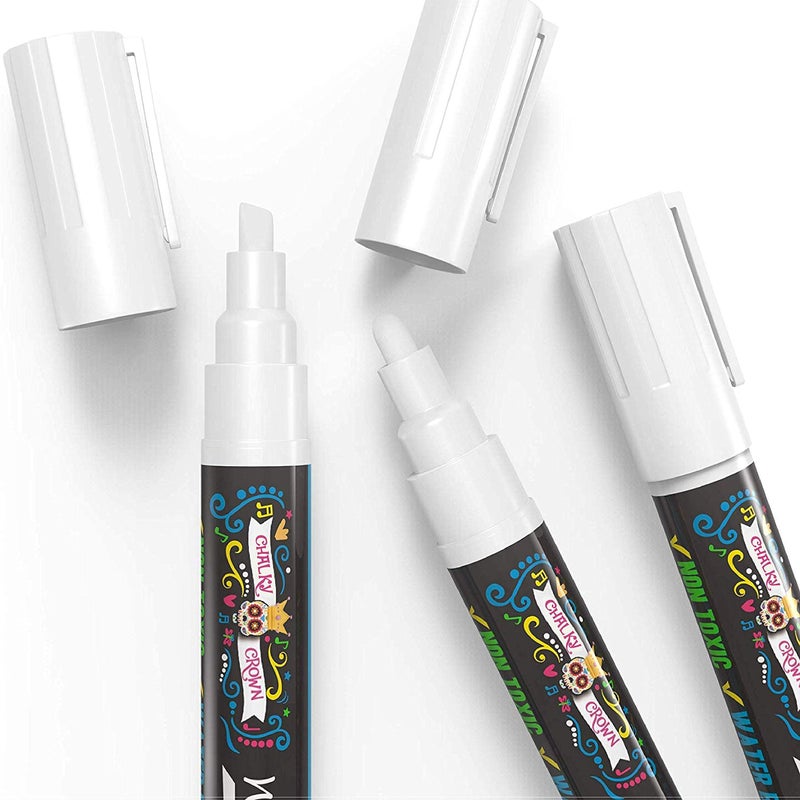 CHALKY CROWN Liquid Chalk Marker Pen - White Dry Erase Marker - Chalk Markers for Chalkboard Signs, Windows, Blackboard, Glass - 6mm Reversible Tip (10 Pack) - Image 3